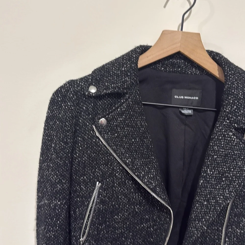 • Club Monaco • Women’s Black Wool Tweed Knit Zina Moto Jacket Cropped Wool XS - Picture 4 of 5